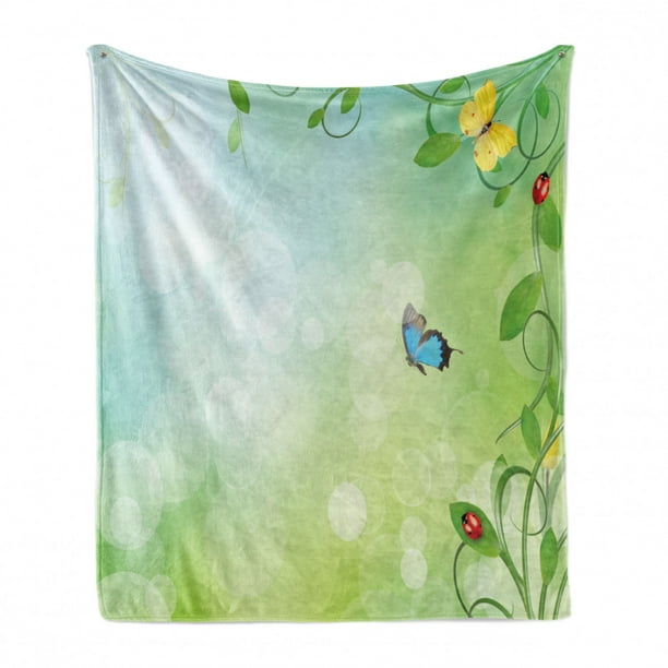 Multicolor Vintage Style Butterflies Ladybugs and Blossoming Chamomlies Flora and Fauna Pattern Cozy Plush for Indoor and Outdoor Use Ambesonne Spring Soft Flannel Fleece Throw Blanket 50 x 70 